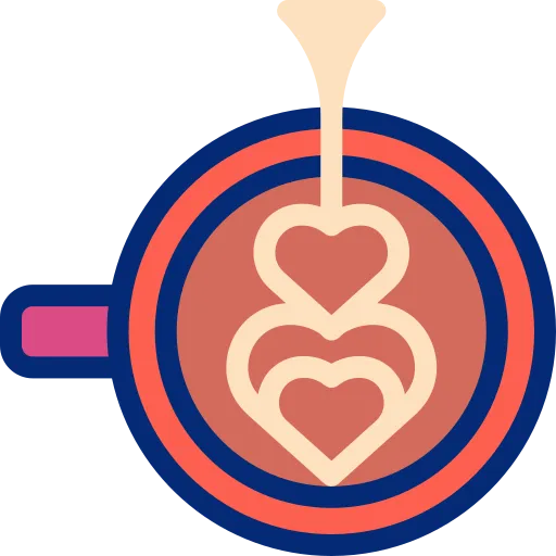 Ilustração de uma xícara com arte em latte formando corações, remetendo à experiência única que um sistema para cafeterias pode proporcionar ao melhorar o atendimento e a apresentação dos produtos.